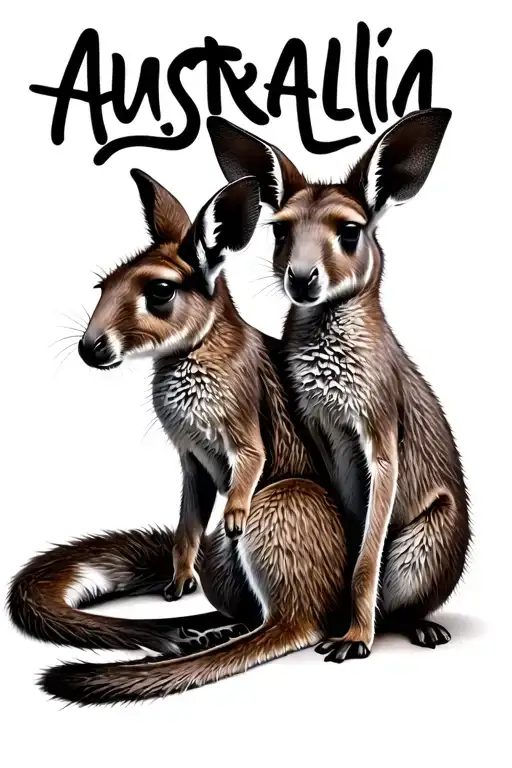 Australia In Cursive With 2 Little Kangaroos Instead