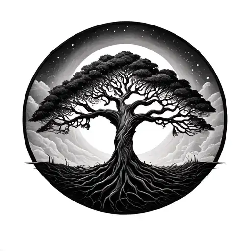 Tree Of Life Inside An Incomplete Enso Circle