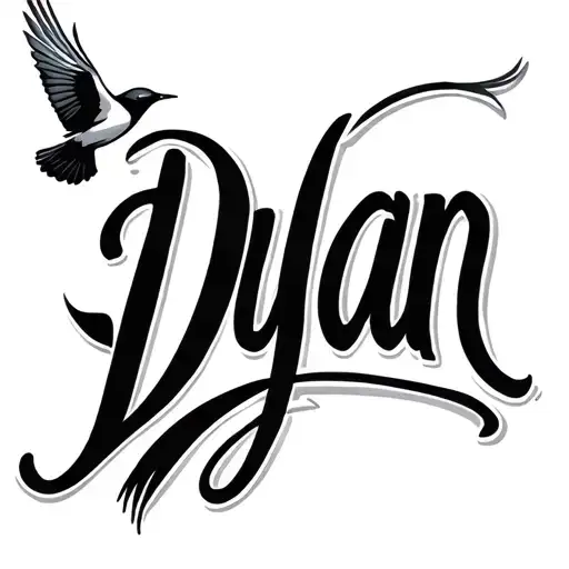 Name Dylan In Cursive With A Bird Flying From The Last Letter