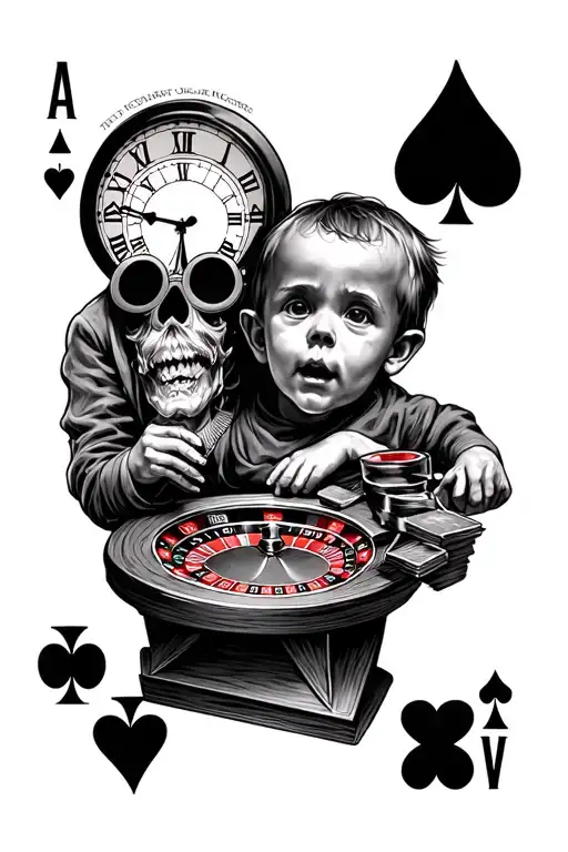 I Want A Tattoo With Playing Cards With Roulette And A Clock And A Child With His Dead Grandfather