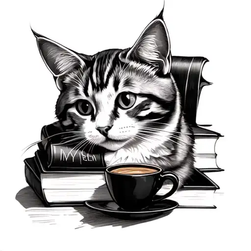 Books And Coffee And Cat