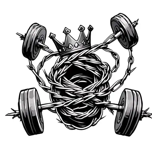 Lifting Weights Wrapped Around Barbed Wire With A Crown On Top