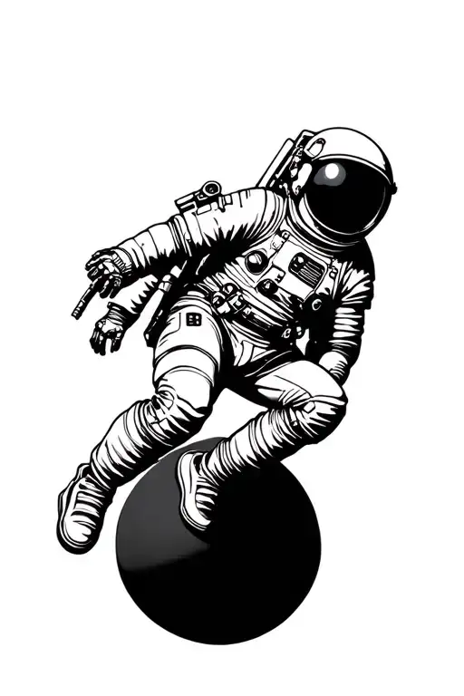 Astronaut Floating In Front Of Black Sphere
