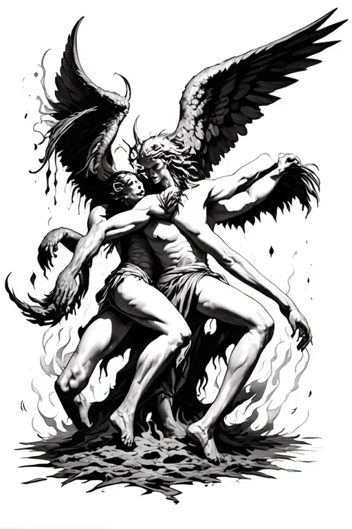 Demon Fighting An Angel In Hell