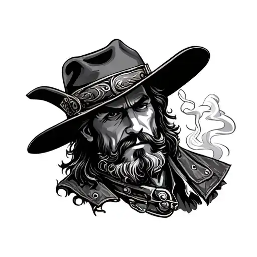 Tooled Leather Cowboy Smoking