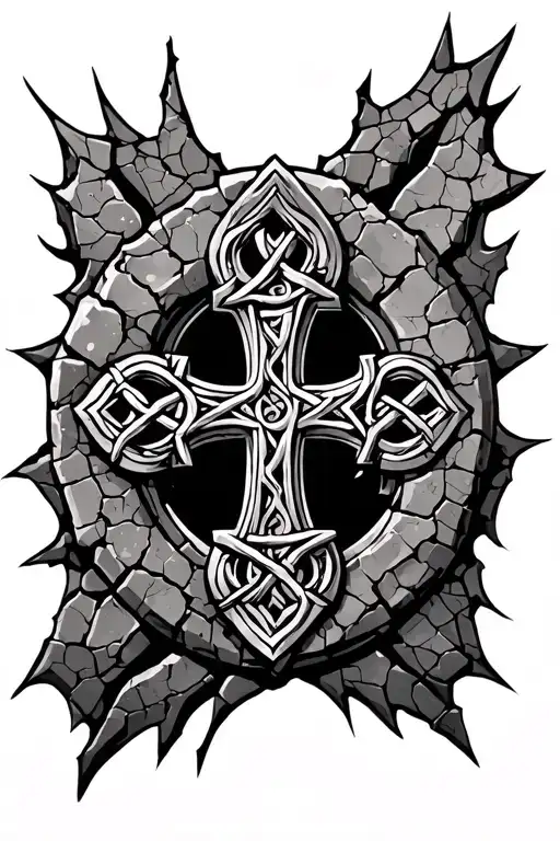 Detailed Cracked Stone Celtic Cross Neo Traditional