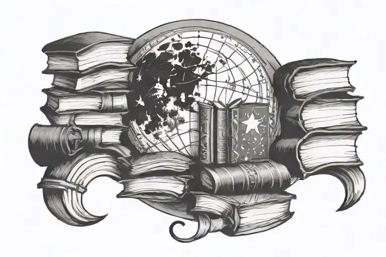 Moon And Books With Geo Patern