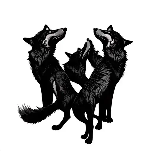 Family 4 Wolves Howling At The Moon