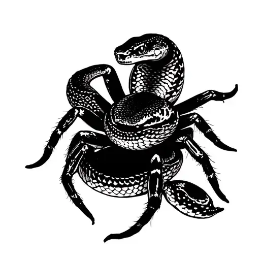 Snake And Tarantula Black And White