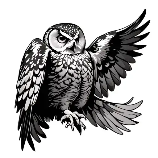 Owl Opens Wings Spread Wide