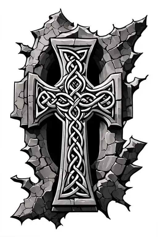 Detailed Cracked Stone Celtic Cross Realism