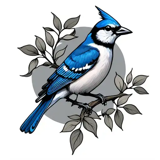 Willow Tree With Small Blue Jay Bird