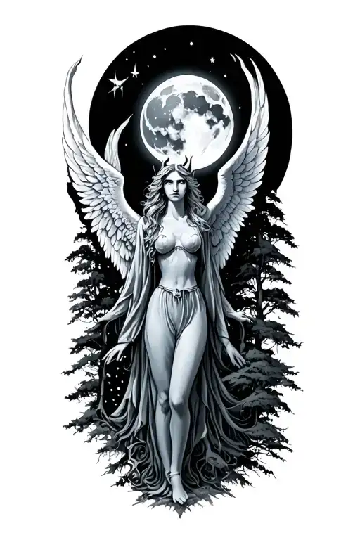 Trees Moon Angel Devil