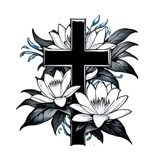 Cross With Water Lilys Wrapped Around It