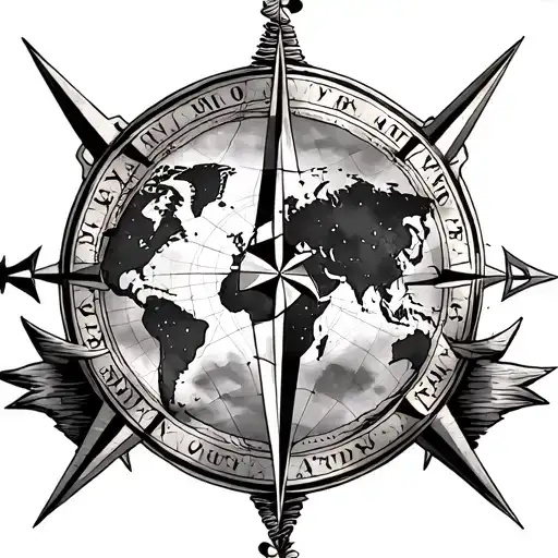 Viking Compass With A World Map Symbolizing Strength And Resilience Space And Time