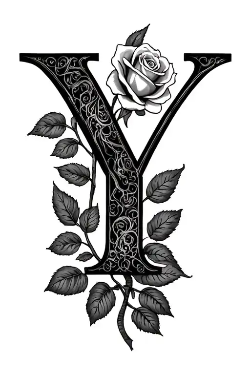 The Letter Y With A Rose And A Turtle In The Background