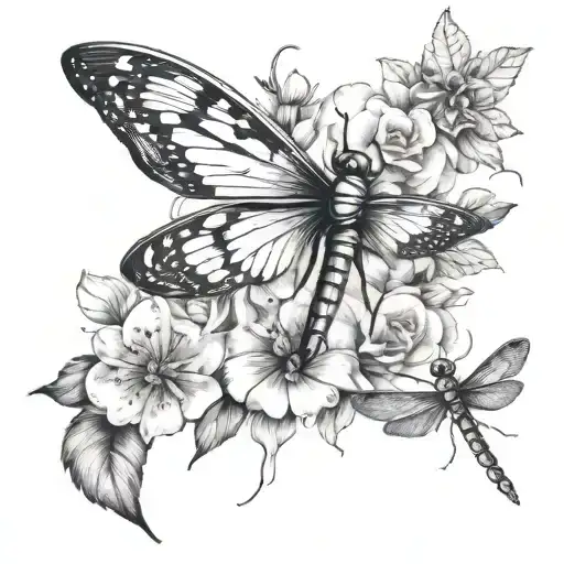 Beautiful Flowers With Dragonflies