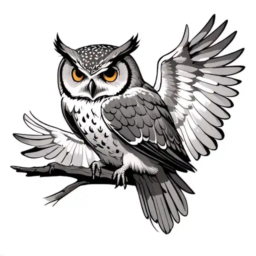 Owl Opens Wings Spread Wide