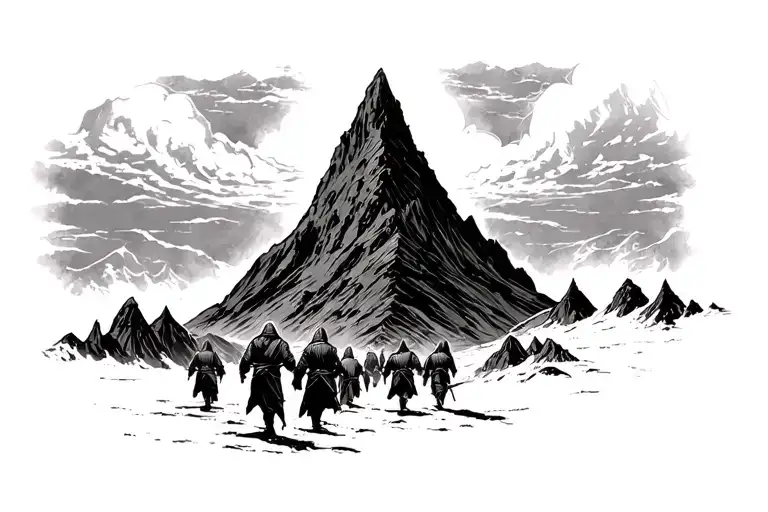 The Fellowship Of The Ring Walking Towards The Mount Doom