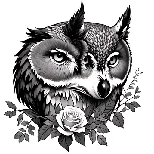 Wolf Owl Sourd And Rose Vine