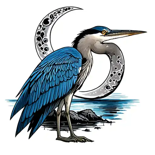 Blue Heron Standing In Moon