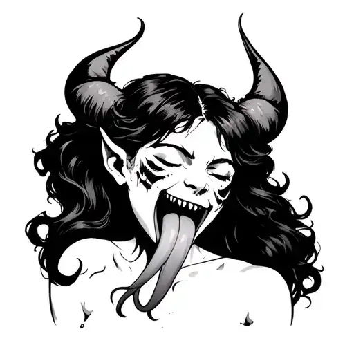 Demon Girl With Long Tongue And 3 Faces