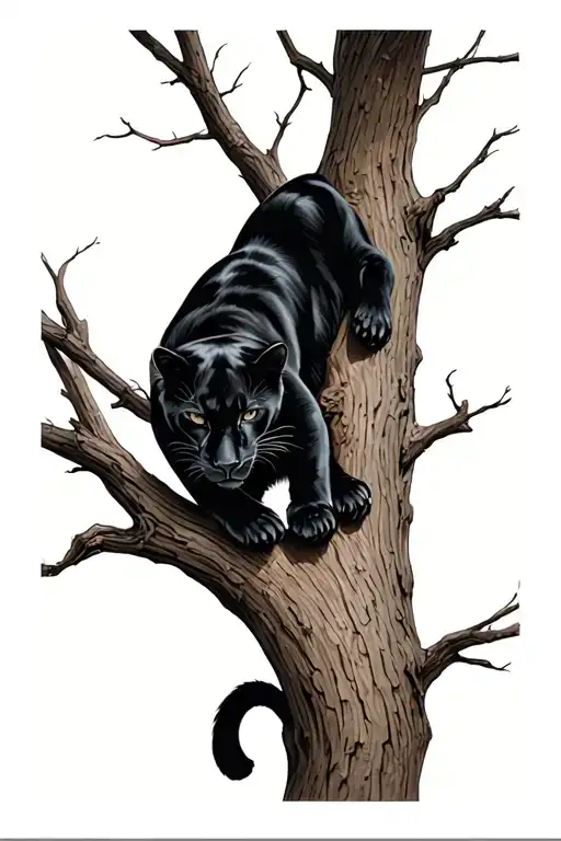 Black Panther Laying On Tree Branch