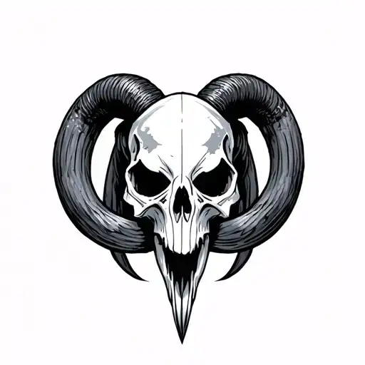 Raven And Long Horn Skull