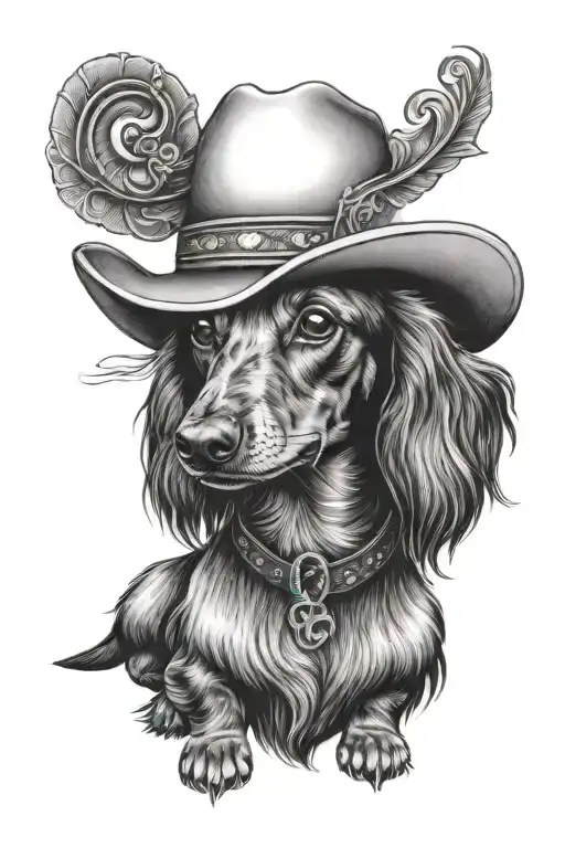Long Haired Miniature Dachshund Wearing Cowboy Hat