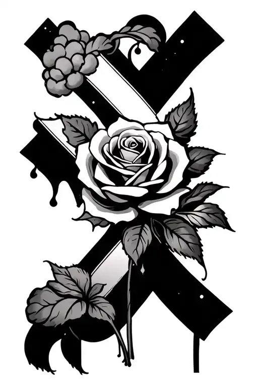 A Rose And Cross With Clouds