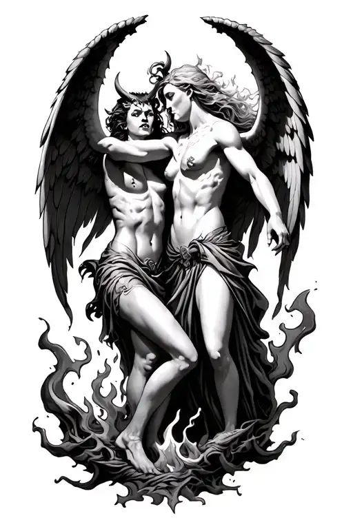 Demon Fighting An Angel In Hell
