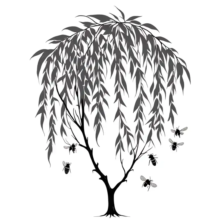 Weeping Willow With Bees