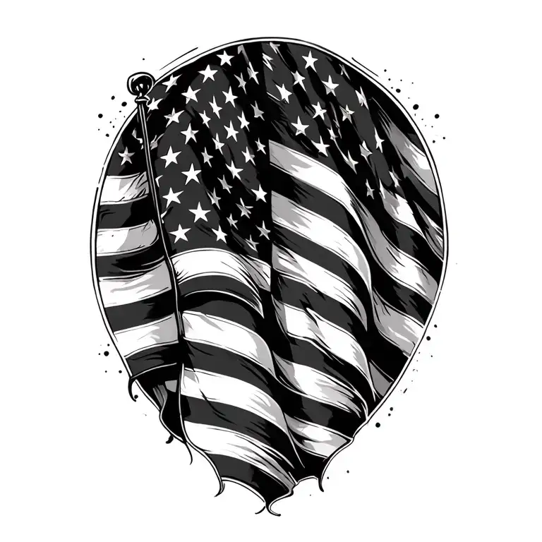 American Flag Waving Black And White Unique