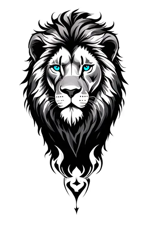 Lion With Blue Eyes And Roam Numerals Surrounded