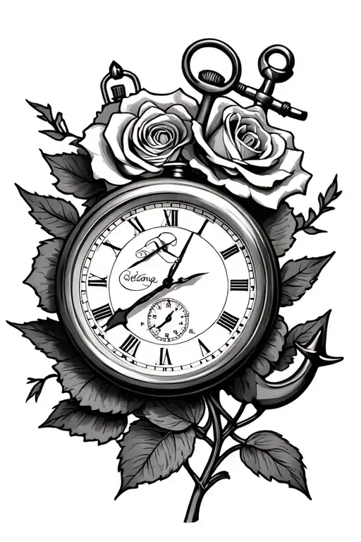 Stopwatch Between A Rose And An Anchor