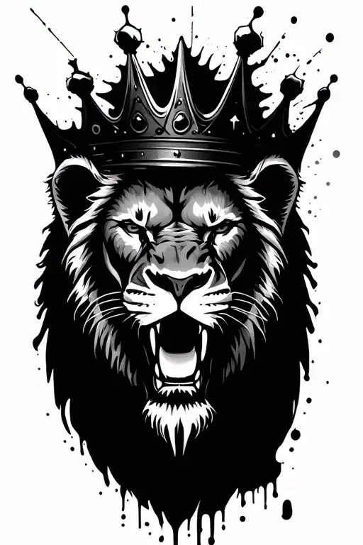 Crowned Lion Head With Paint Splatter
