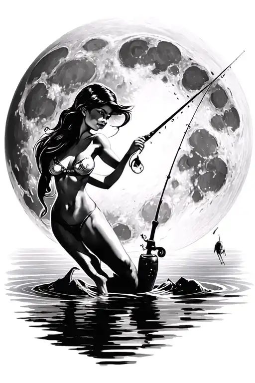 Dreamworks Moon Pinup Girl Fishing