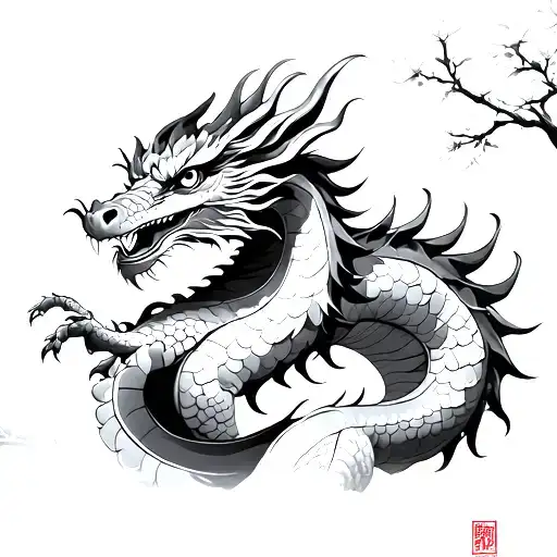 Chinse Gragon With A Blossom Tree