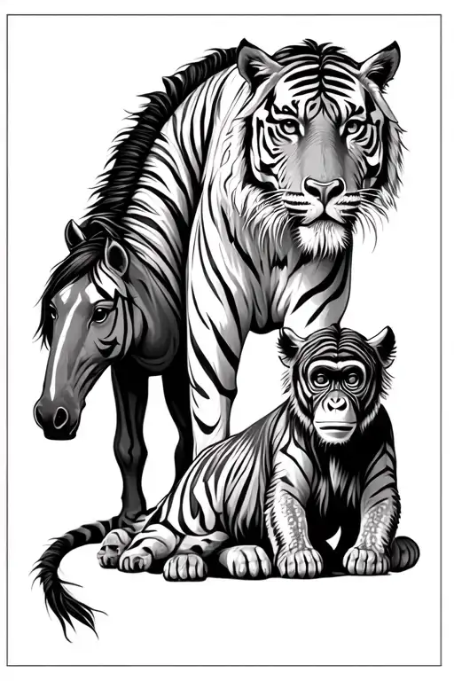 2X Tigers 1X Horse 1X Monkey