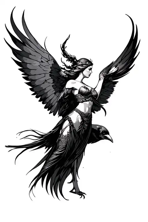 Freya Goddess Black Bird Flying Away