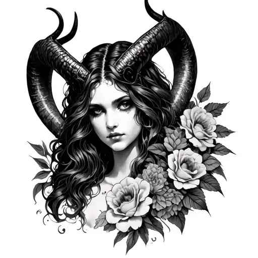 Lilith With Horns Evil With Flowers
