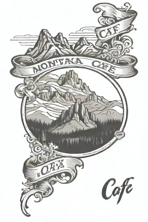 Montana Cafe Sign In The Middle Of Mountain Range