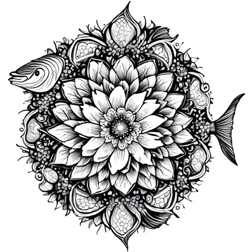 Mandala Floral And Pisces Fishes