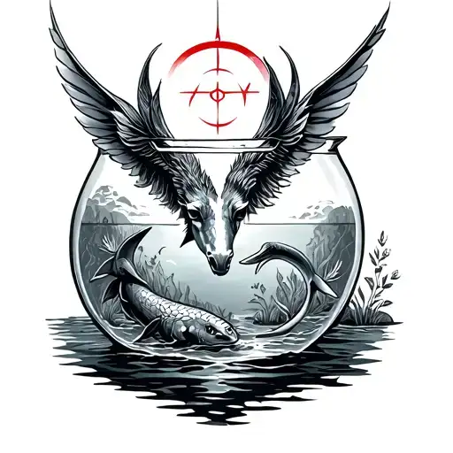 Aquarium And Sagittarius Sign United By A Red Thread