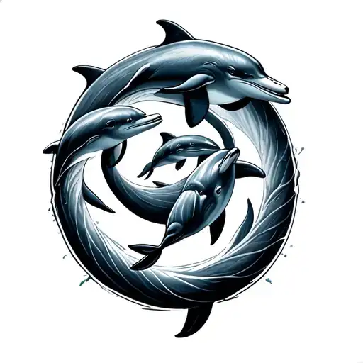 Five Dolphins Forming A Circle With Two Dolphins In The Middle