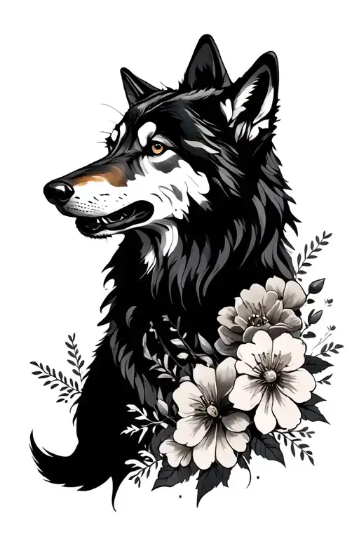 Wolf Howling Flowers Surrounding