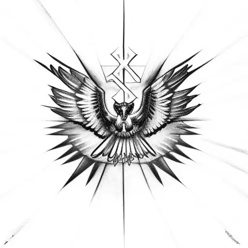 Hawk With Outstretched Wings And A Cross