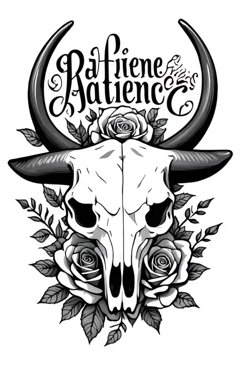 Bull Skull Roses Mandala Script Wording Patience Symbol