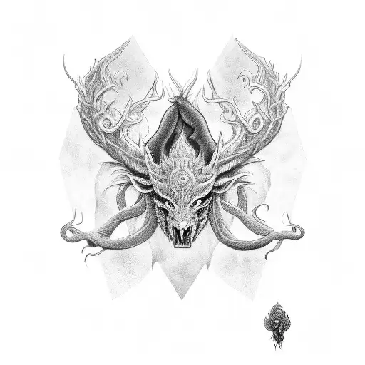 An Intricate Black And Grey Design Featuring A Mythical Creature And A Family Tree