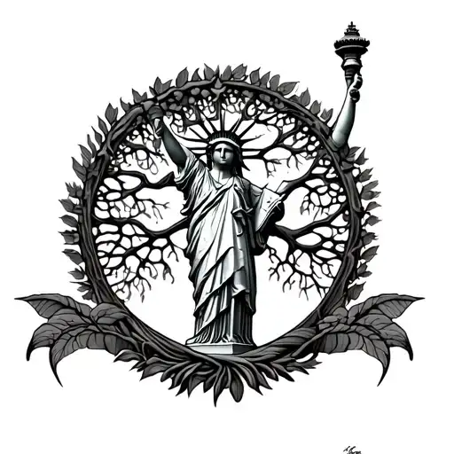 Statue Of Liberty With Tree Of Life